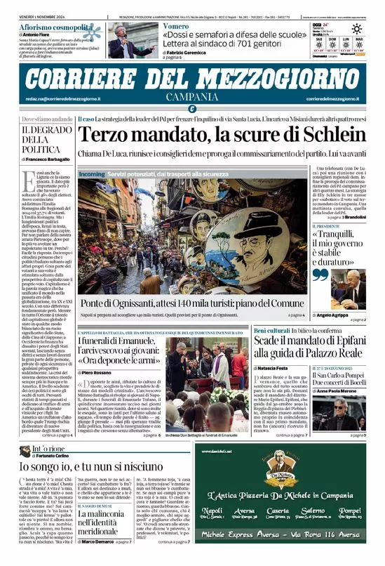 Prima-pagina-corriere del mezzogiorno-del-2024-11-01